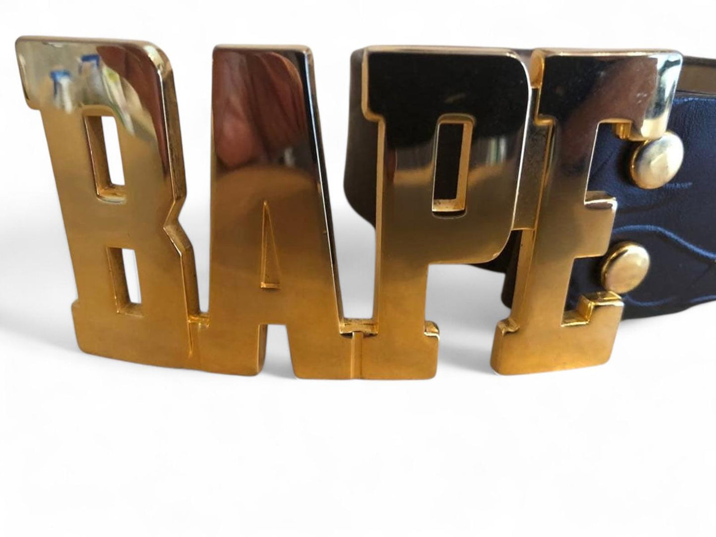 BAPE - Gold Letter Logo Belt Buckle Black Leather Belt