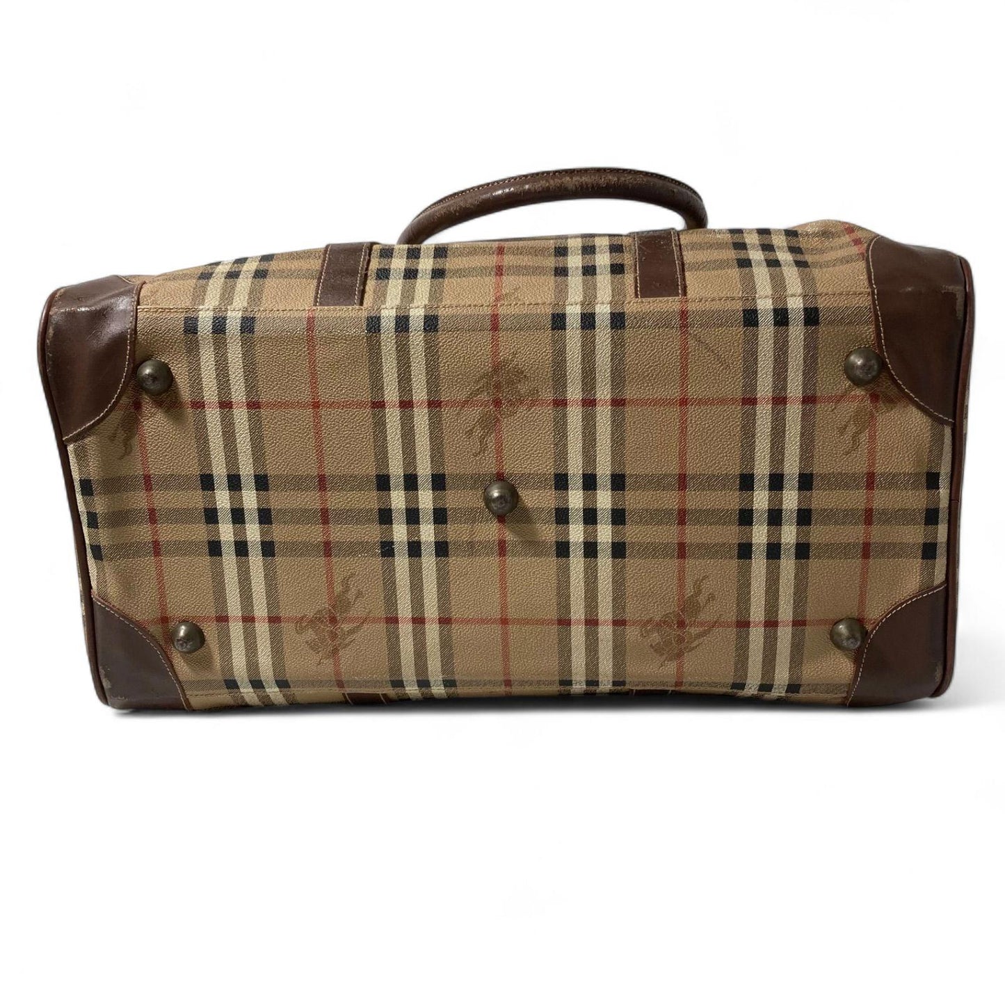 Burberry - Vintage Checkered Travel Bag with Brown Leather
