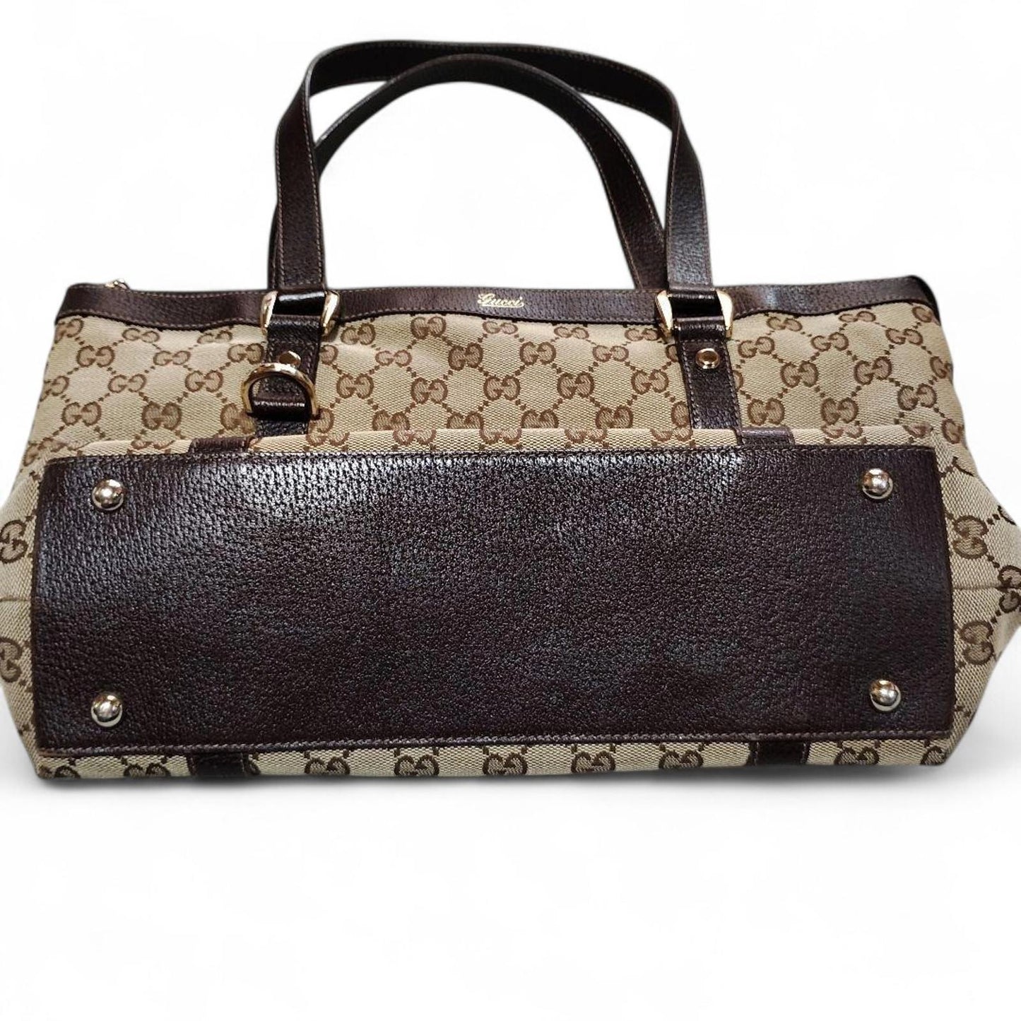 Gucci - Monogram Canvas Handbag Leather Trim