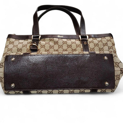 Gucci - Monogram Canvas Handbag Leather Trim