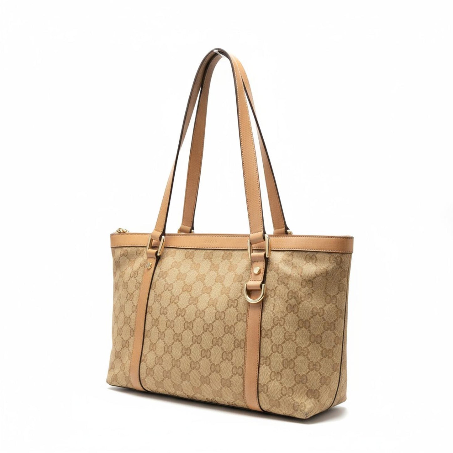 Gucci - Beige GG Canvas Tote Bag with Leather Trim