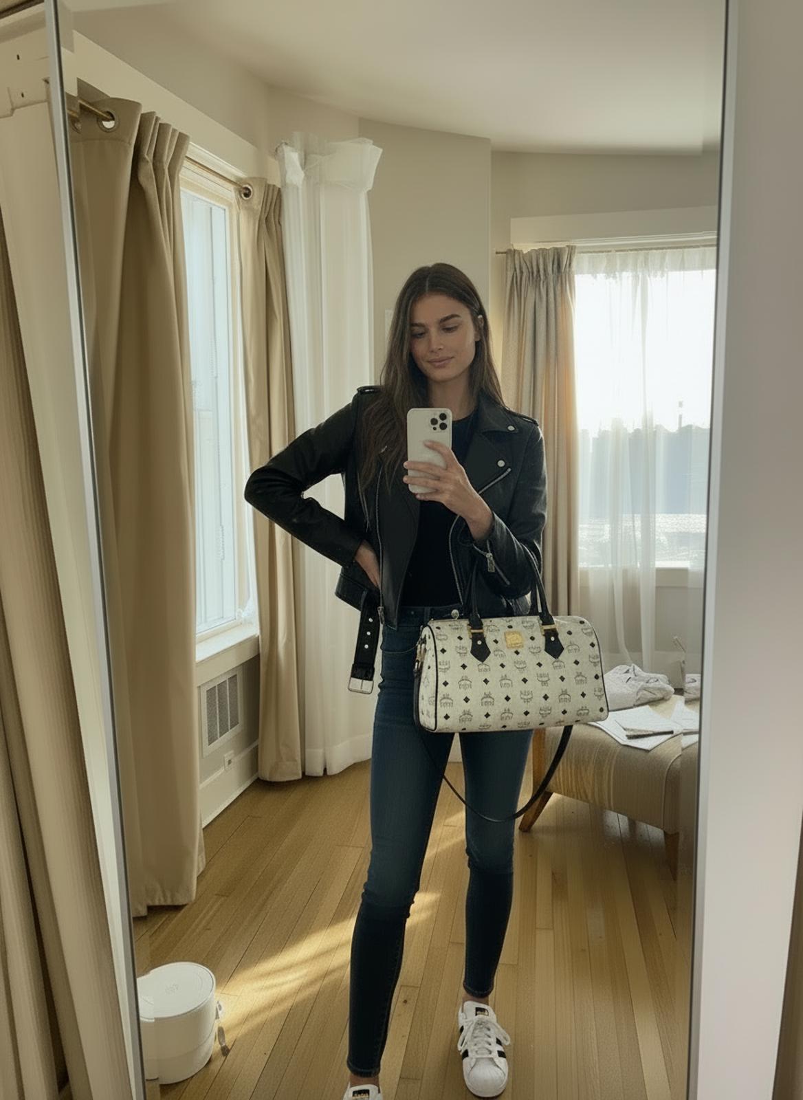 MCM - Women's Satchel Bag White with Black Handles