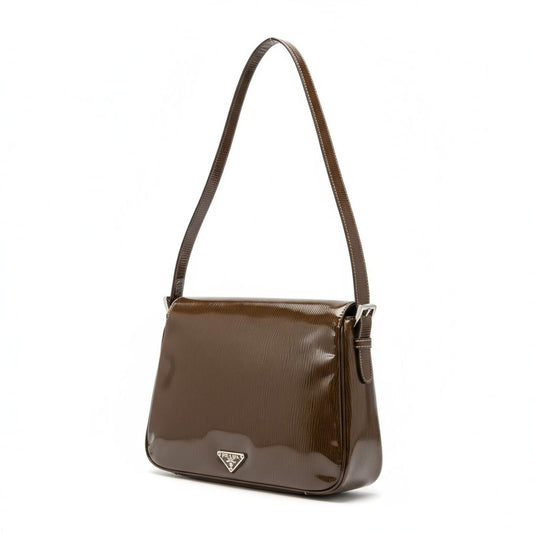 Prada - Brown Patent Leather Shoulder Bag