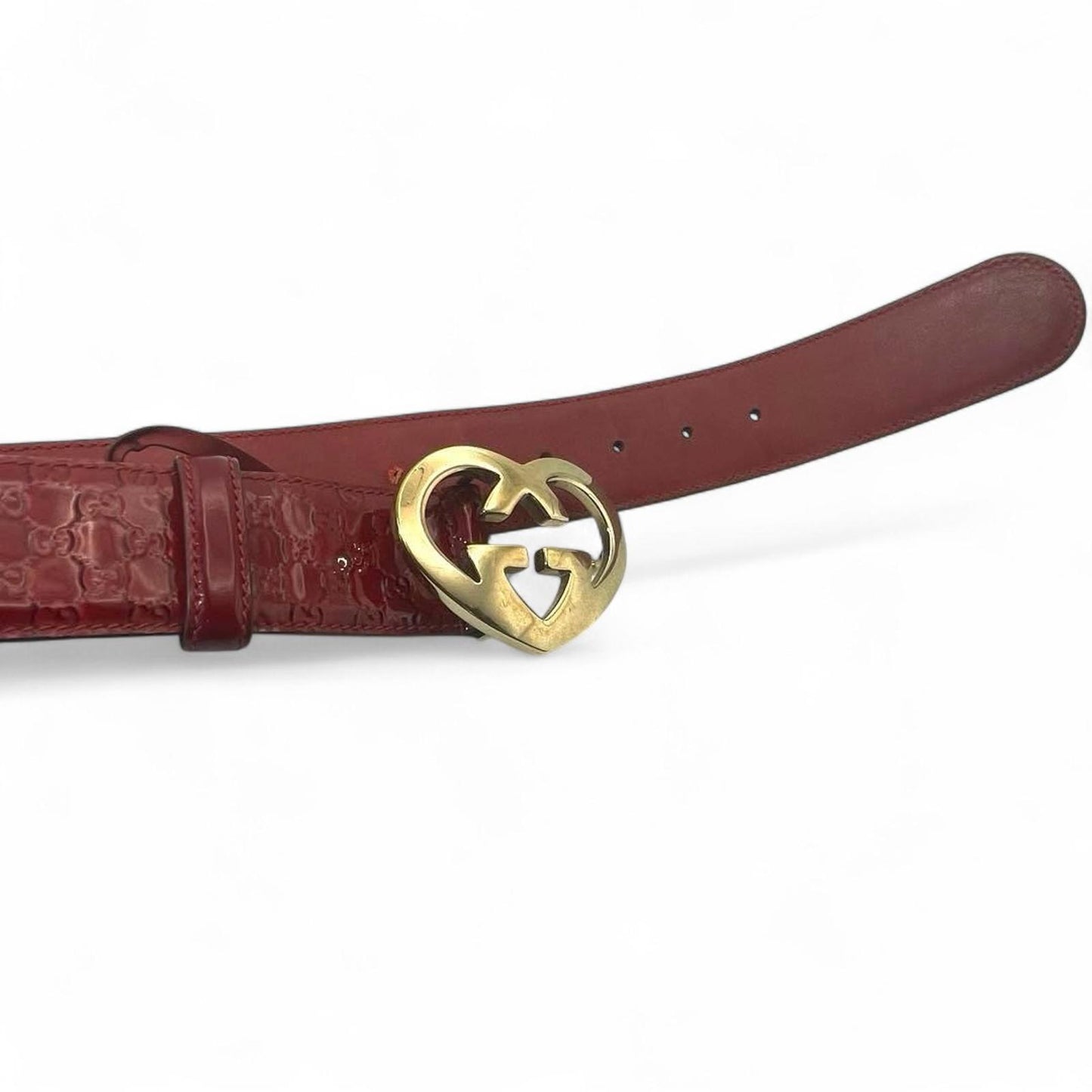 Gucci - Red Patent Leather Belt Gold Heart Buckle