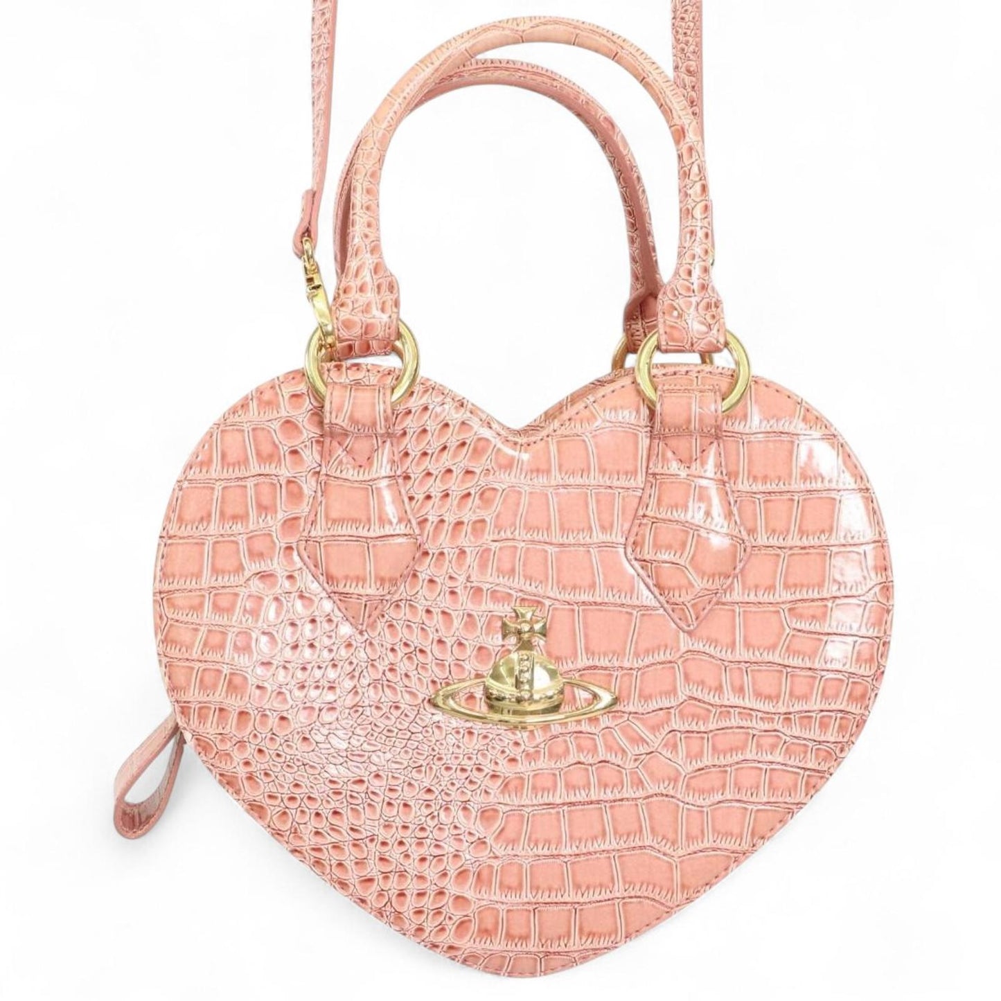 Vivienne Westwood - Orb Heart Shaped Pink Embossed Handbag