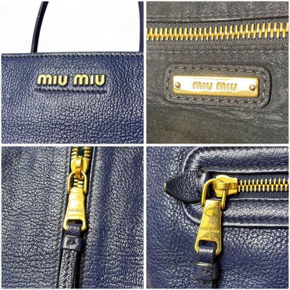 Miu Miu - Navy Leather Tote Handbag