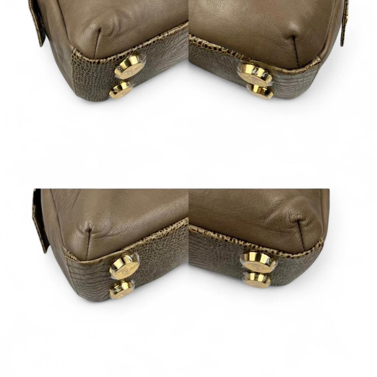 Vivienne Westwood - Taupe Leather Handbag with Crocodile Pattern Accen