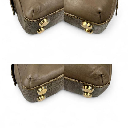 Vivienne Westwood - Taupe Leather Handbag with Crocodile Pattern Accen