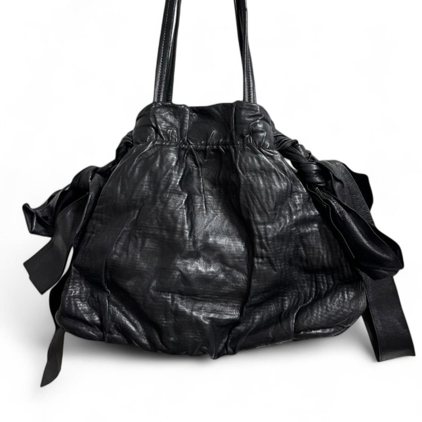 Prada - Black Leather Handbag Side Bows