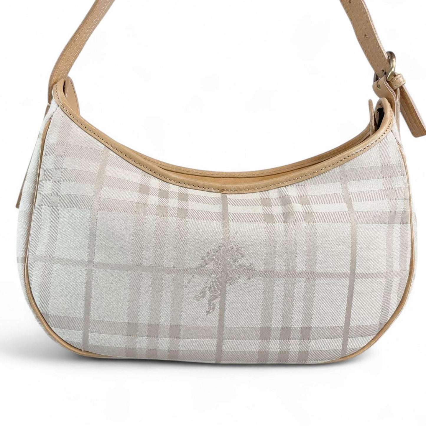 Burberry - Beige Checkered Shoulder Bag with Leather Trim