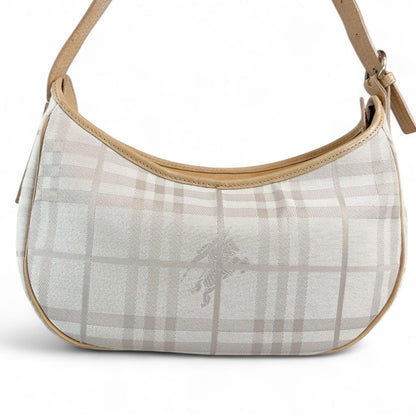Burberry - Beige Checkered Shoulder Bag with Leather Trim