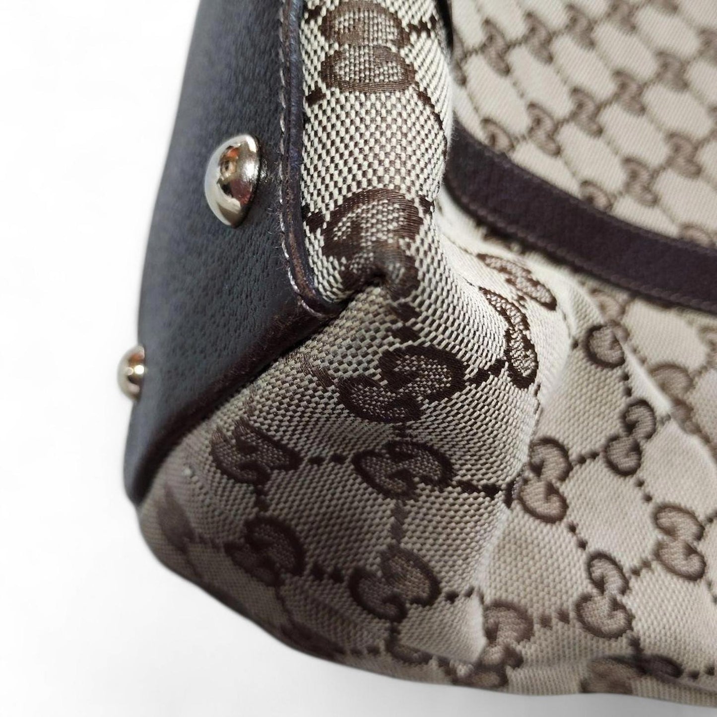 Gucci - Monogram Canvas Handbag Leather Trim