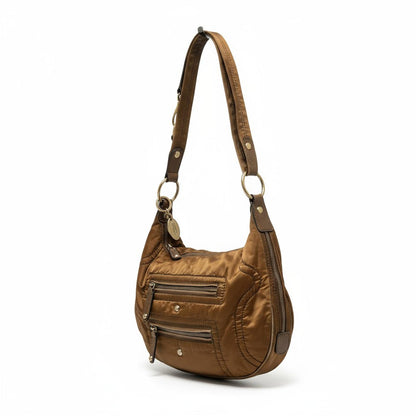 Tod's - Brown Nylon Shoulder Bag Front Zipper Pockets