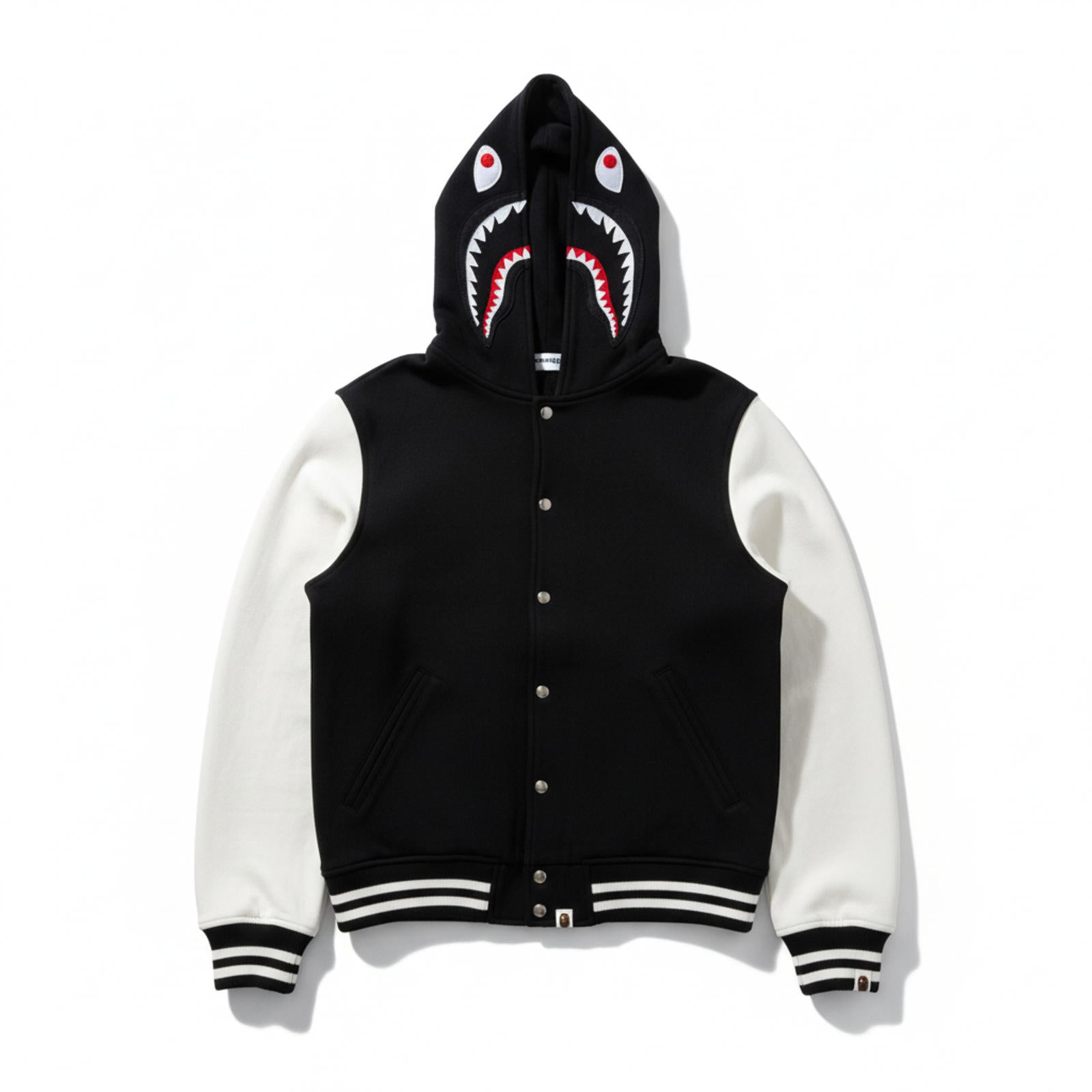 BAPE - Shark Hoodie Black and White Varsity Jacket