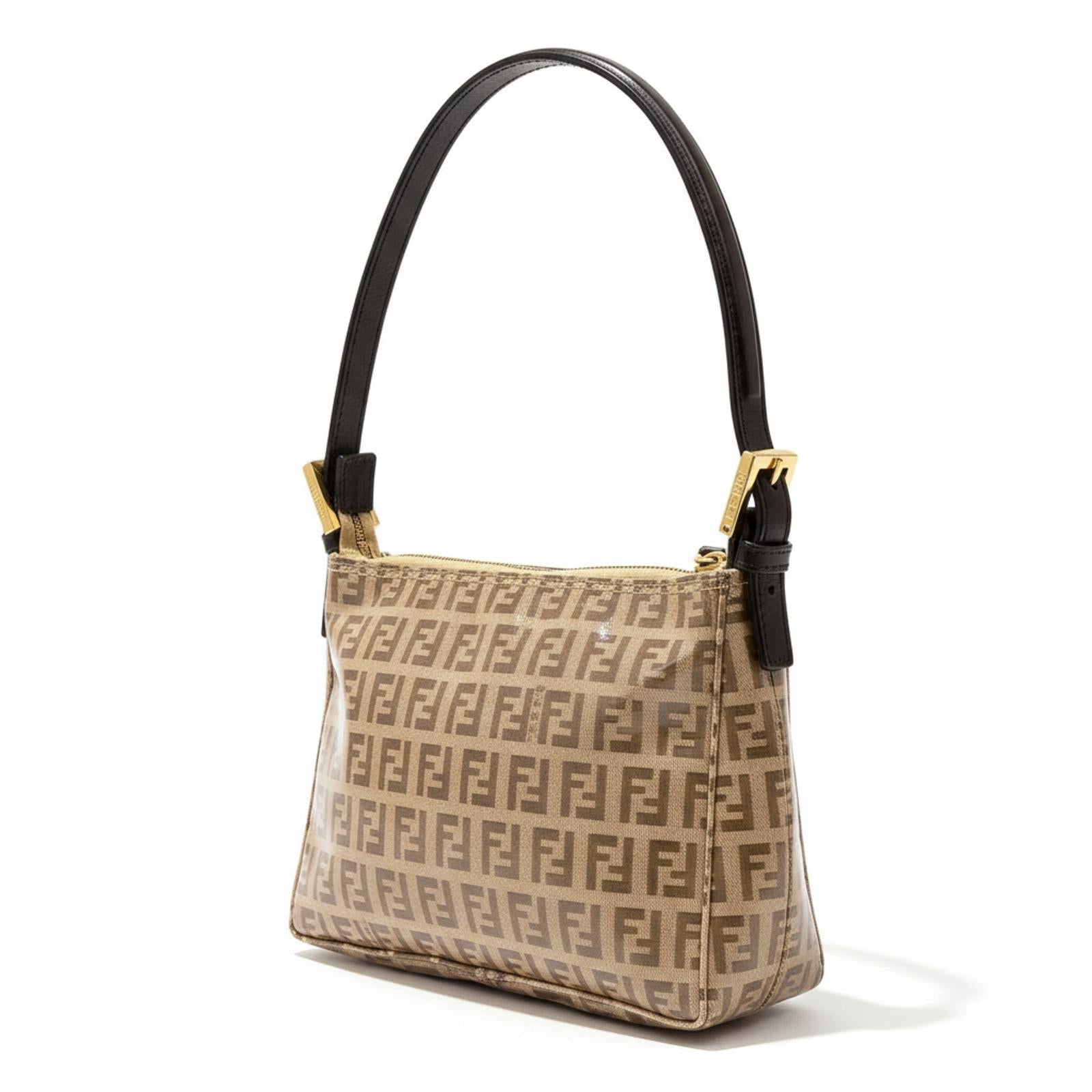 Fendi - Brown Monogram Canvas Shoulder Bag with Black Strap
