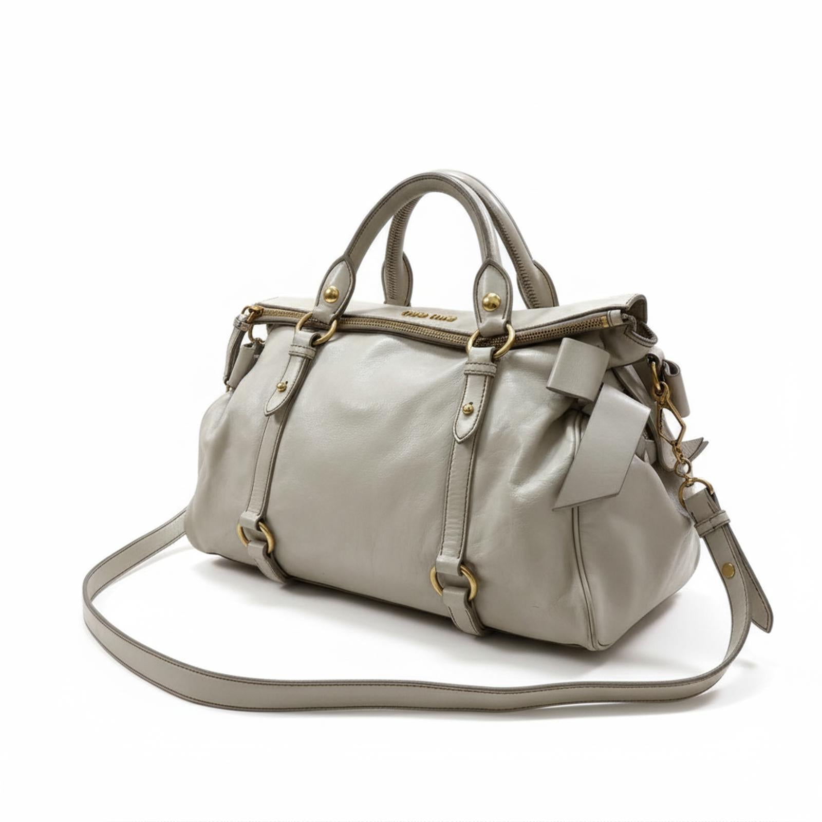 Miu Miu - Gray Leather Satchel Bag Bow Detail