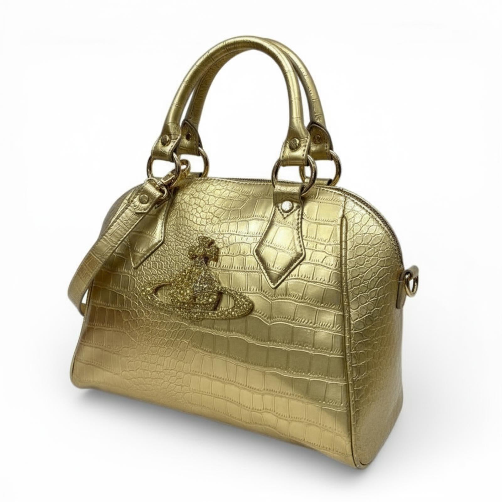 Vivienne Westwood - Gold Croc Embossed Leather Handbag