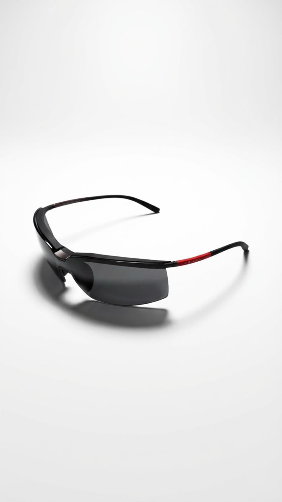 Prada - Black and Red Rimless Sports Sunglasses
