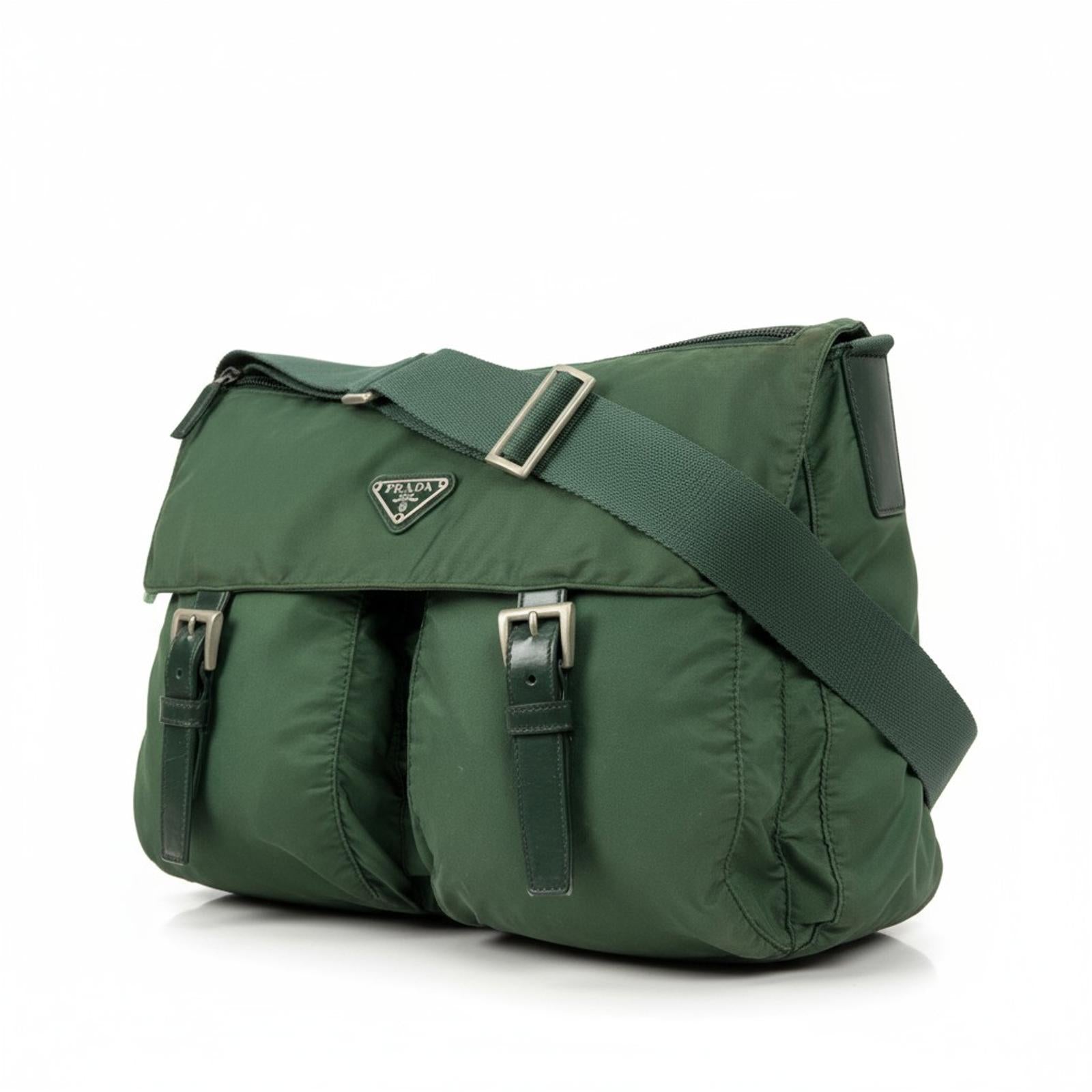 Prada - Green Nylon Shoulder Bag Buckle Detail
