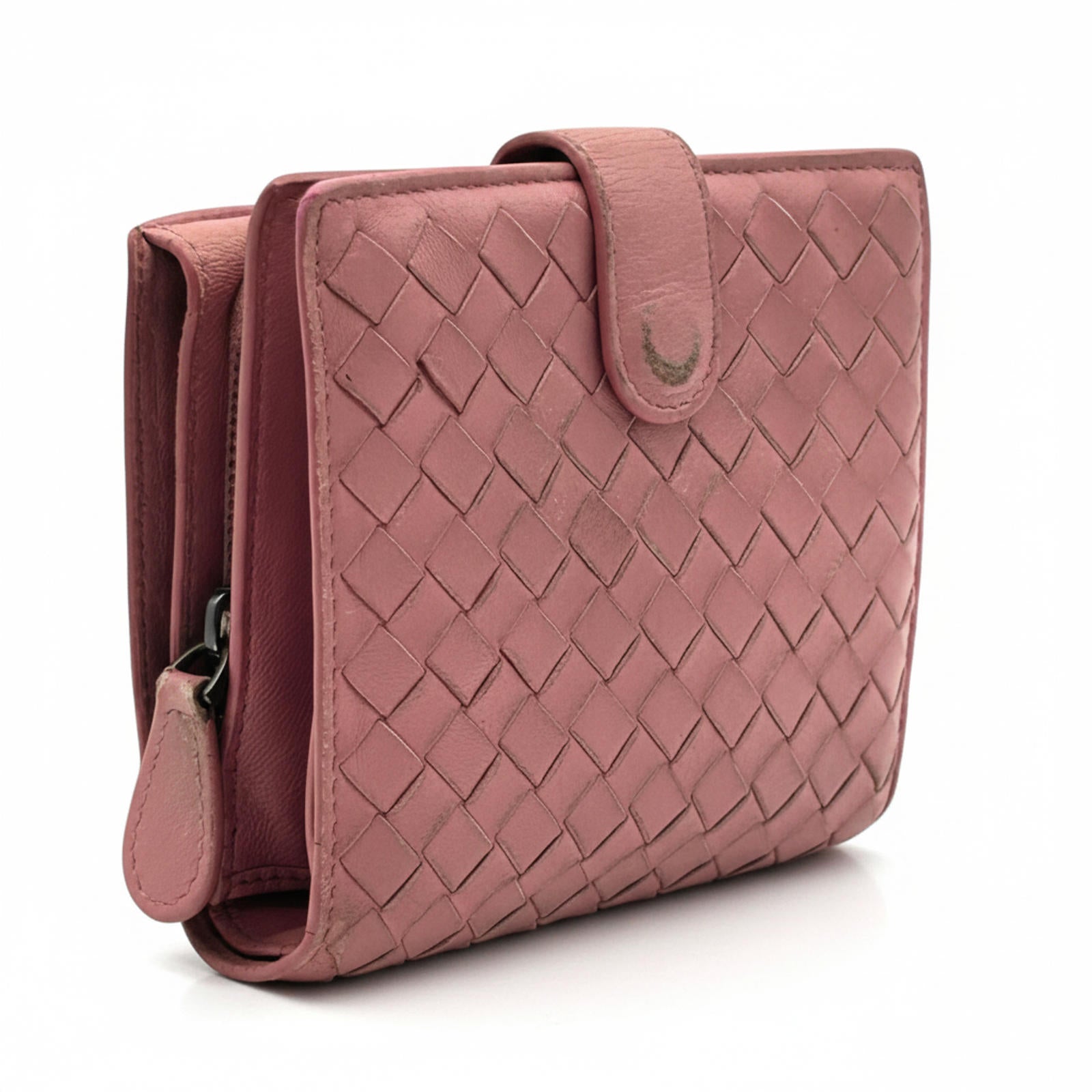 Bottega Veneta - Pink Intrecciato Woven Leather Wallet