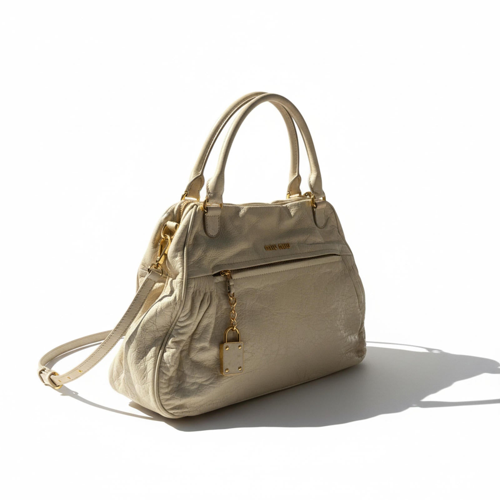 Miu Miu - Beige Leather Handbag with Gold Hardware